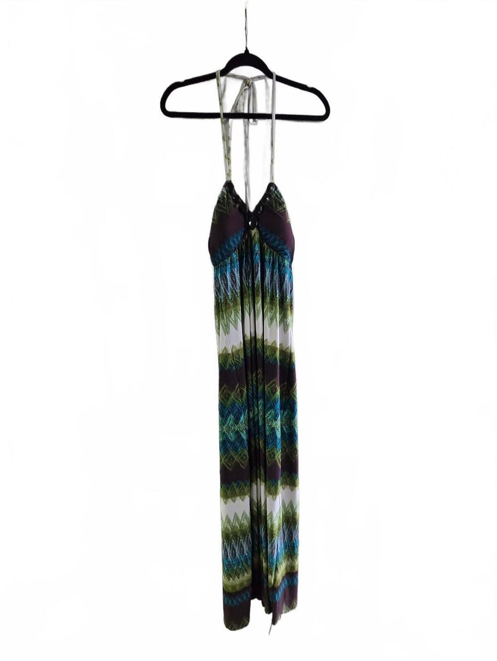 Bohemian Style Maxi Dress with Beaded Detail and Halter Neck